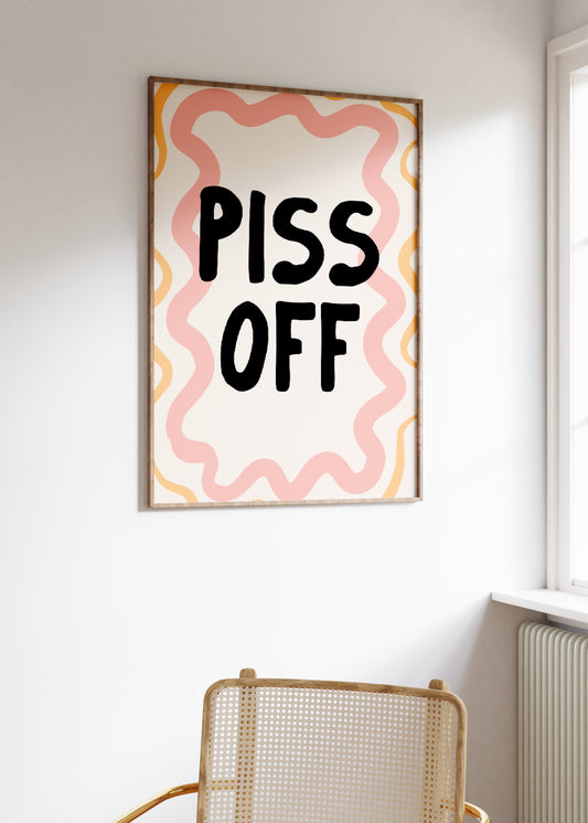 Piss Off | Peach, Orange and Black | Art Print - High-Quality Premium Wall Art Decor Sticker