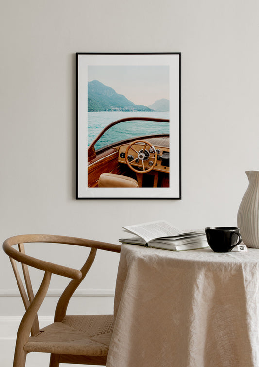 Watercolor boat on lake como no1 poster for nursery and home wall decor.
