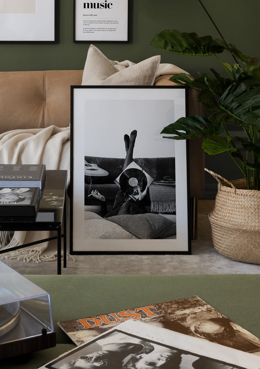 Watercolor smoky vinyl record poster for nursery and home wall decor.