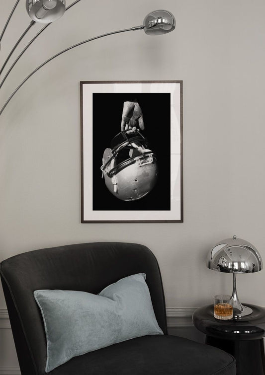 Watercolor american football helmet poster for nursery and home wall decor.