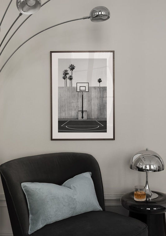 Watercolor california basketball court poster for nursery and home wall decor.