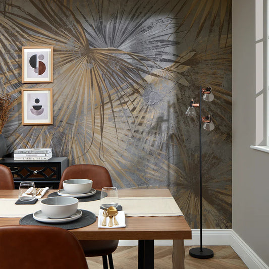 Grey and Sand Abstract Palm Wall Mural