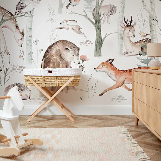 Woodland Companions Wall Mural in Natural Hues