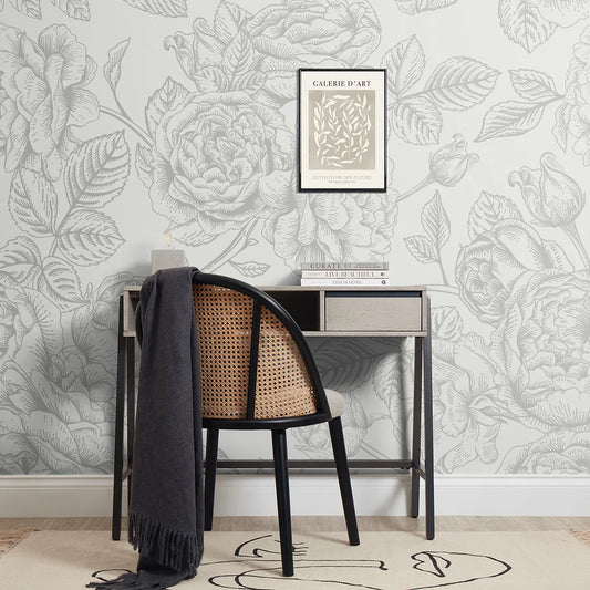 Soft Grey Roses Wall Mural