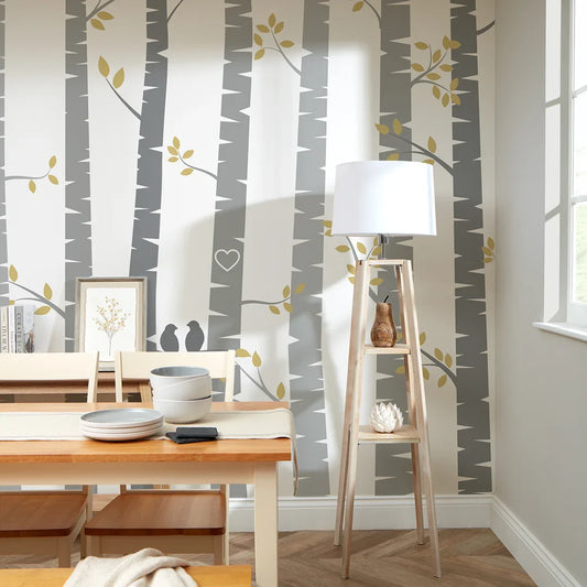 Yellow and Grey Lovebirds Wall Mural