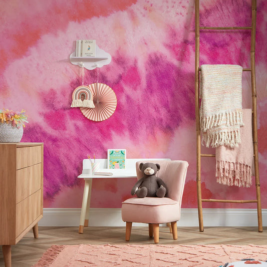 Vibrant Tie Dye Wall Mural in Lively Pinks
