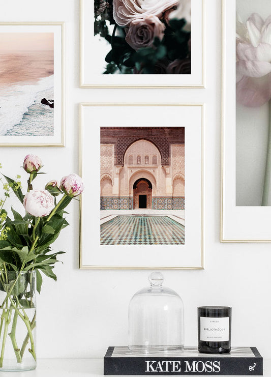Watercolor marrakech facade poster for nursery and home wall decor.