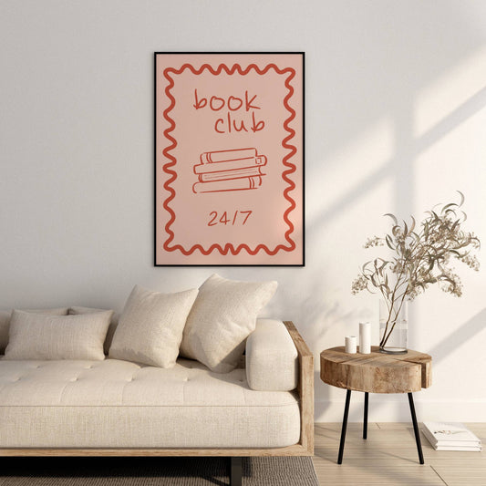 Book Club | Red and Pink | Art Print - High-Quality Premium Wall Art Decor Sticker