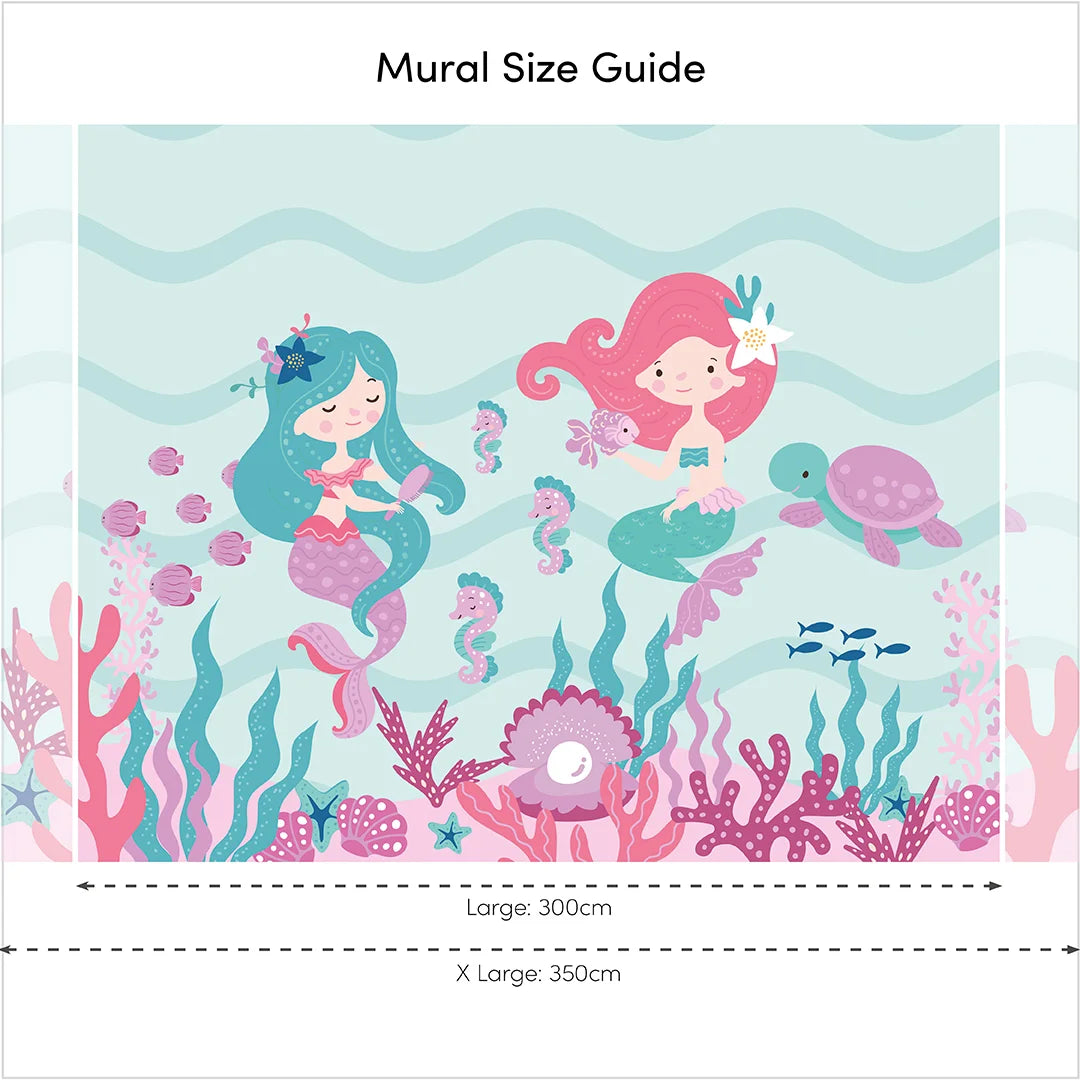 Enchanting Pink and Teal Mermaid Mural