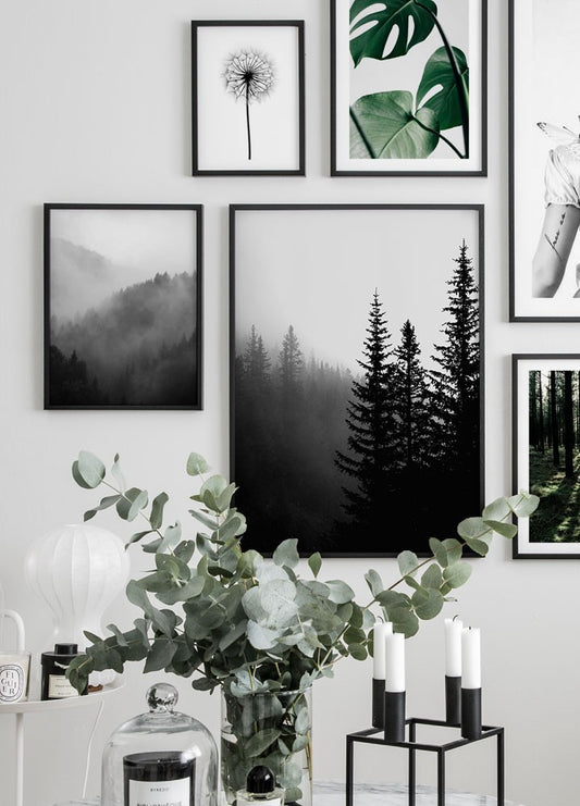 Watercolor dark forest poster for nursery and home wall decor.