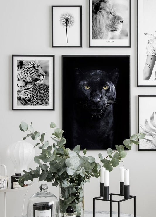 Watercolor panther poster for nursery and home wall decor.