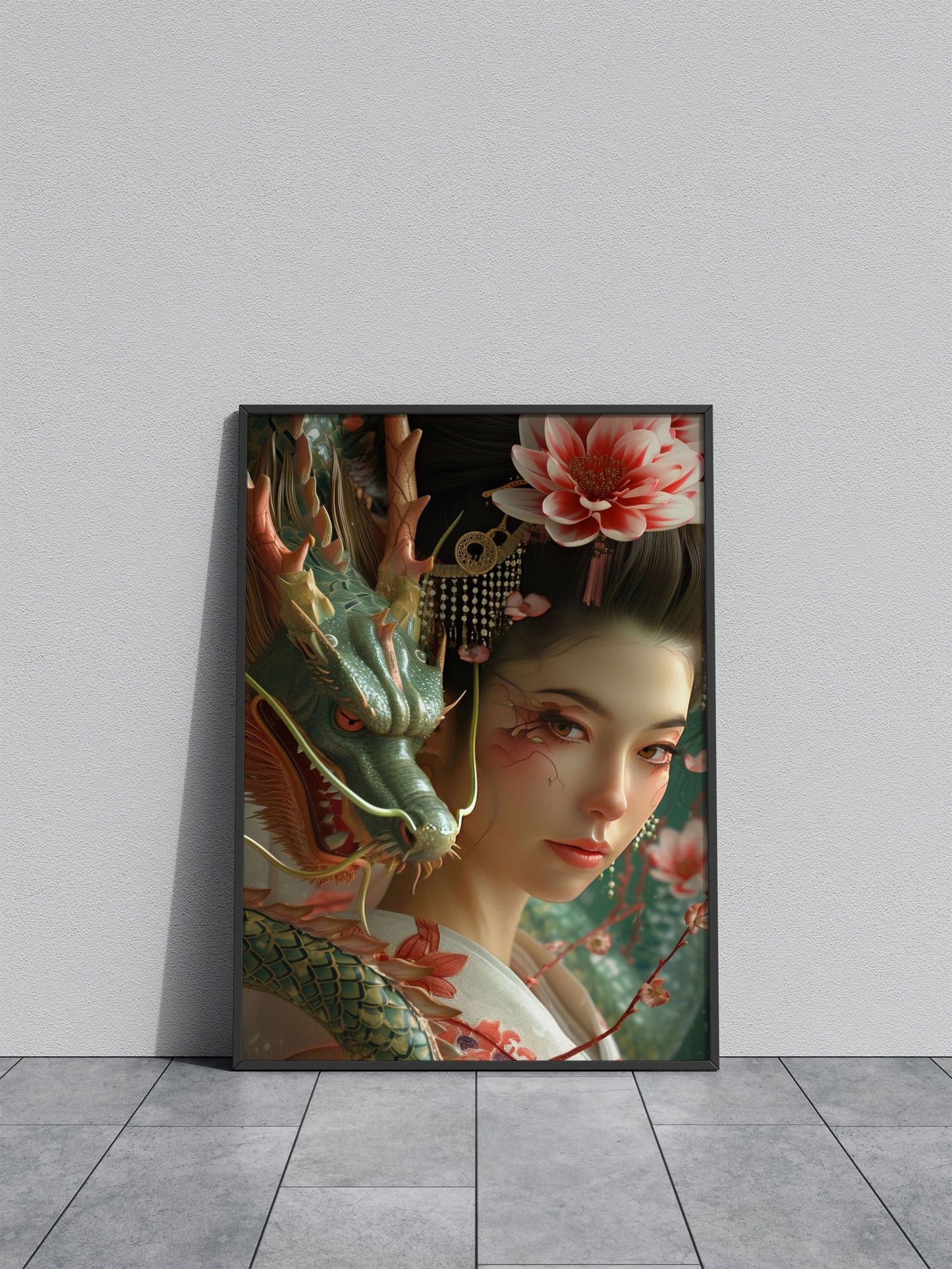 3D Geisha dragon Asian Style Poster | Wall Art for Home & Office | High-Quality Print