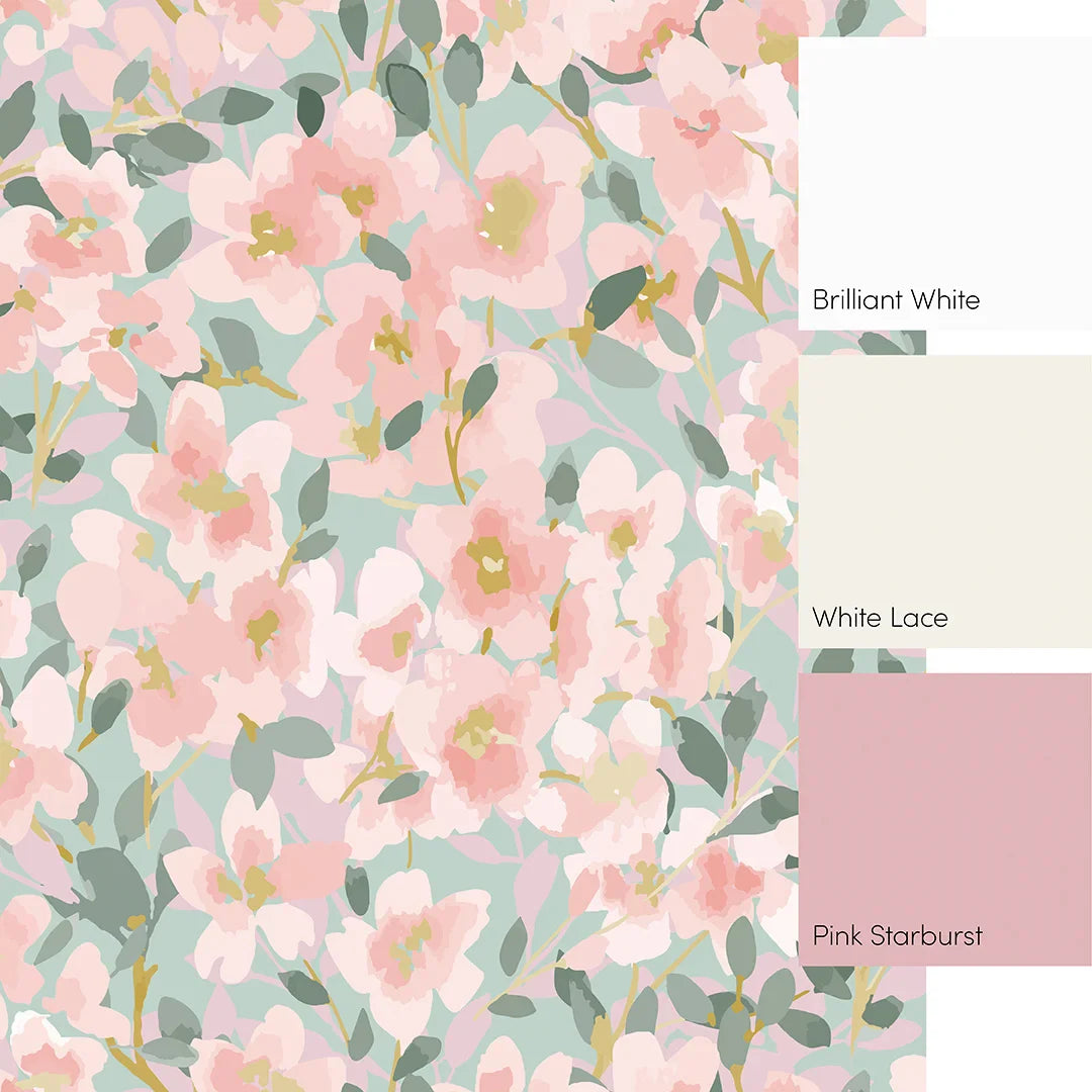 Pink and Duck Egg Floral Mural