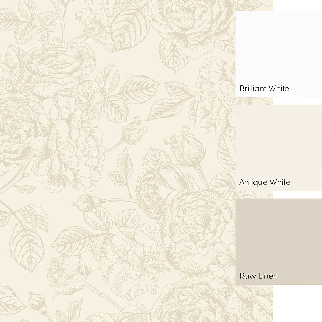 Soft Roses Wall Mural in Mushroom and Cream