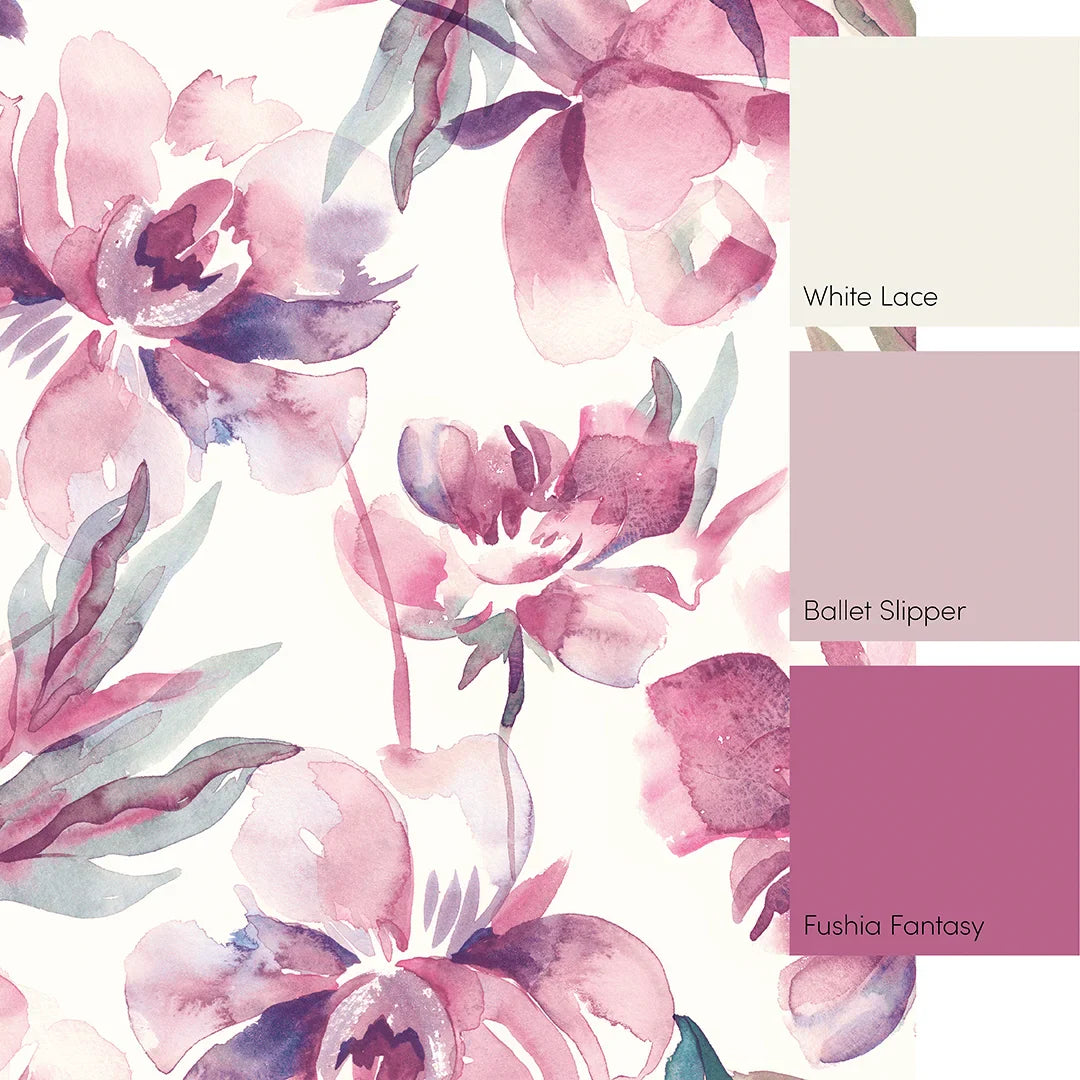 Watercolor Pink Floral Mural