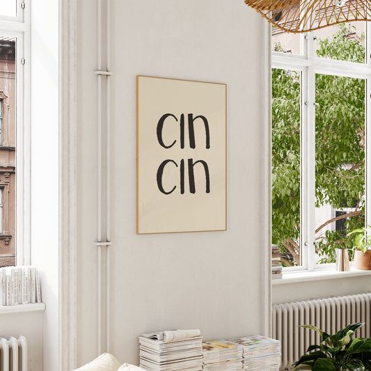 Cin Cin | Charcoal and Cream | Art Print - High-Quality Premium Wall Art Decor Sticker