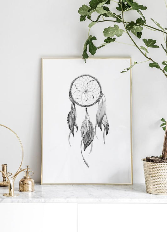 Watercolor dreamcatcher poster for nursery and home wall decor.