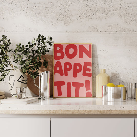 Bon Appetit! | Red and Pink | Art Print - High-Quality Premium Wall Art Decor Sticker
