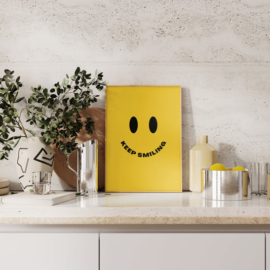 Keep Smiling | Black and Yellow | Art Print - High-Quality Premium Wall Art Decor Sticker