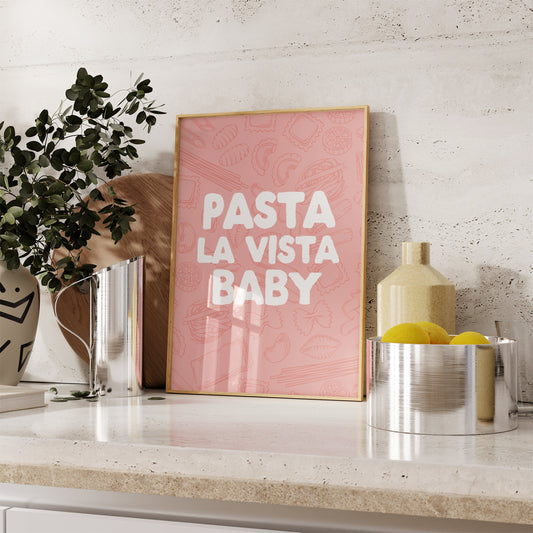 Pasta La Vista Baby | White and Pink | Art Print - High-Quality Premium Wall Art Decor Sticker