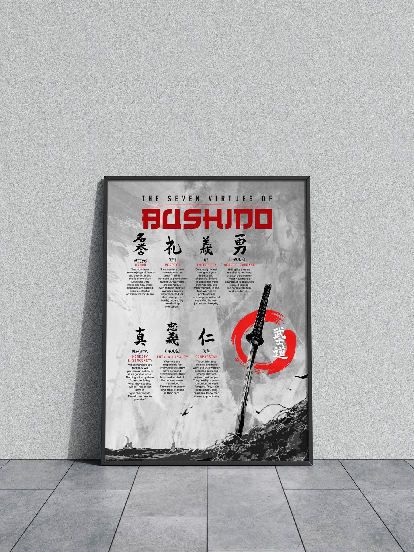 7 virtue of bushido Asian Style Poster | Wall Art for Home & Office | High-Quality Print