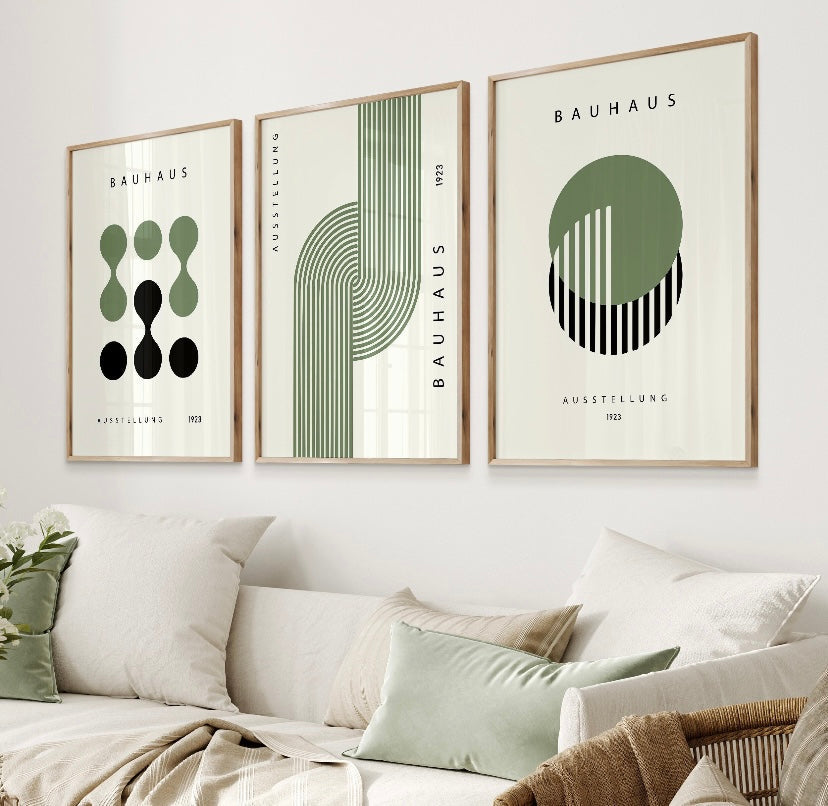 Bauhaus Sage Green Geometric Print Collection - High-Quality Premium Wall Art Decor Sticker