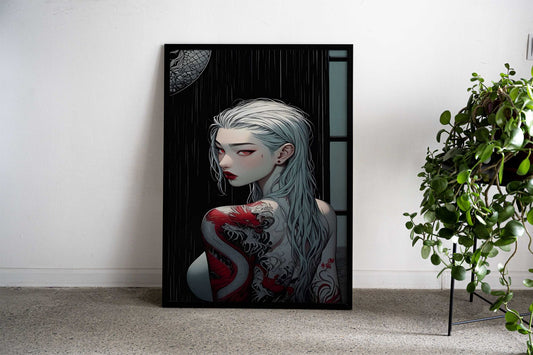 ANIME Dragon Tattoo Woman Asian Style Poster | Wall Art for Home & Office | High-Quality Print Premium Vinyl Skin Decal