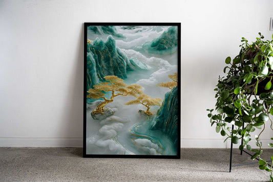Abstract Bonsai Tree Gold Asian Style Poster | Wall Art for Home & Office | High-Quality Print