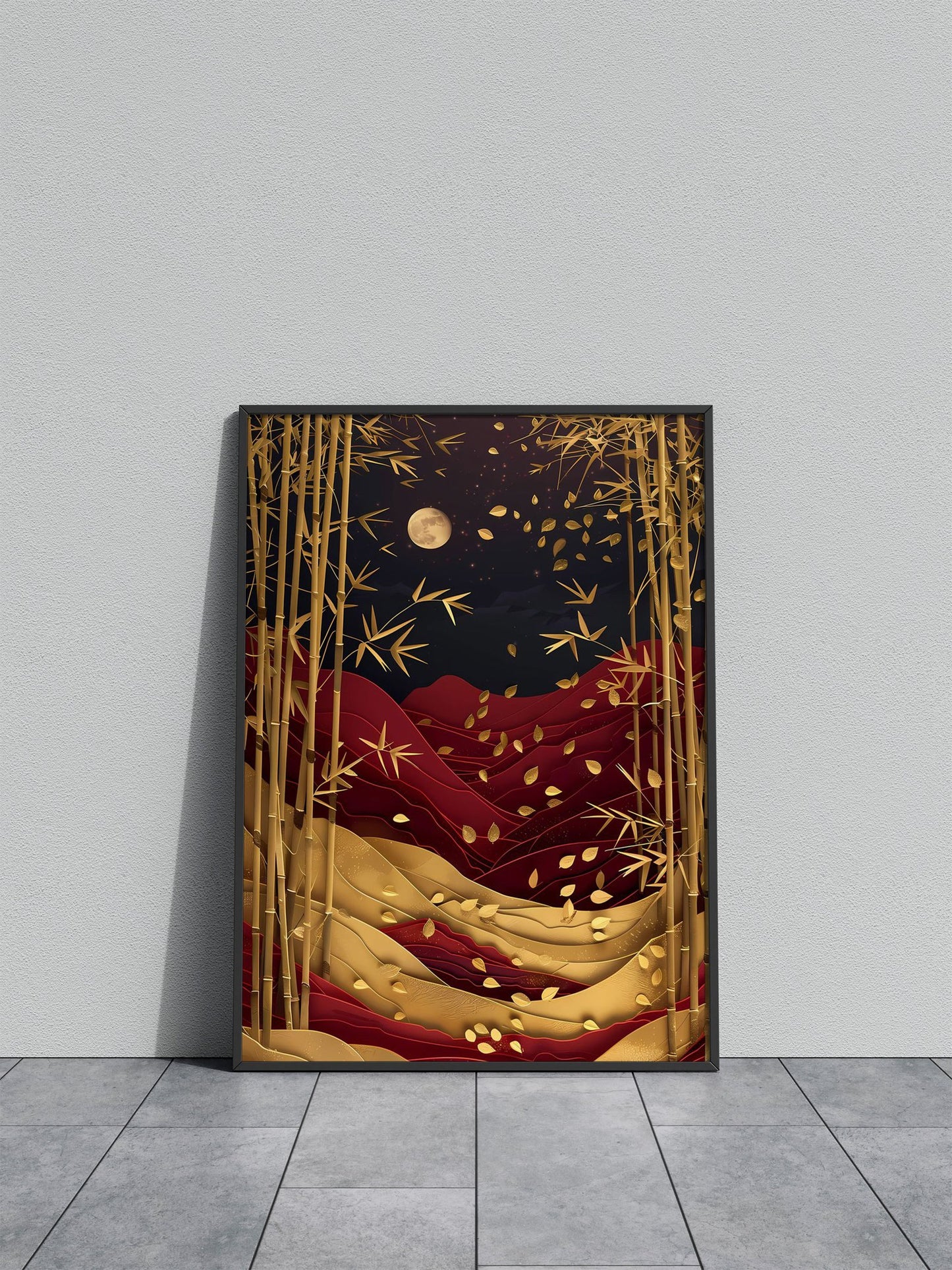 Abstract Golden Bamboo Asian Style Poster | Wall Art for Home & Office | High-Quality Print