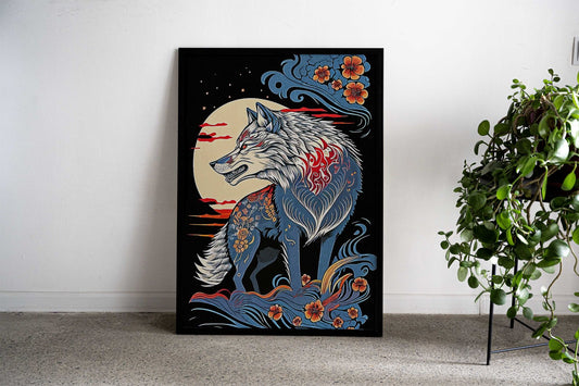 Abstract Japanese Wolf Asian Style Poster | Wall Art for Home & Office | High-Quality Print