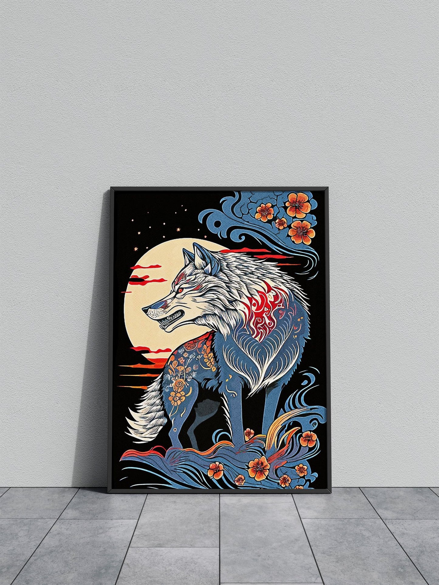 Abstract Japanese Wolf Asian Style Poster | Wall Art for Home & Office | High-Quality Print