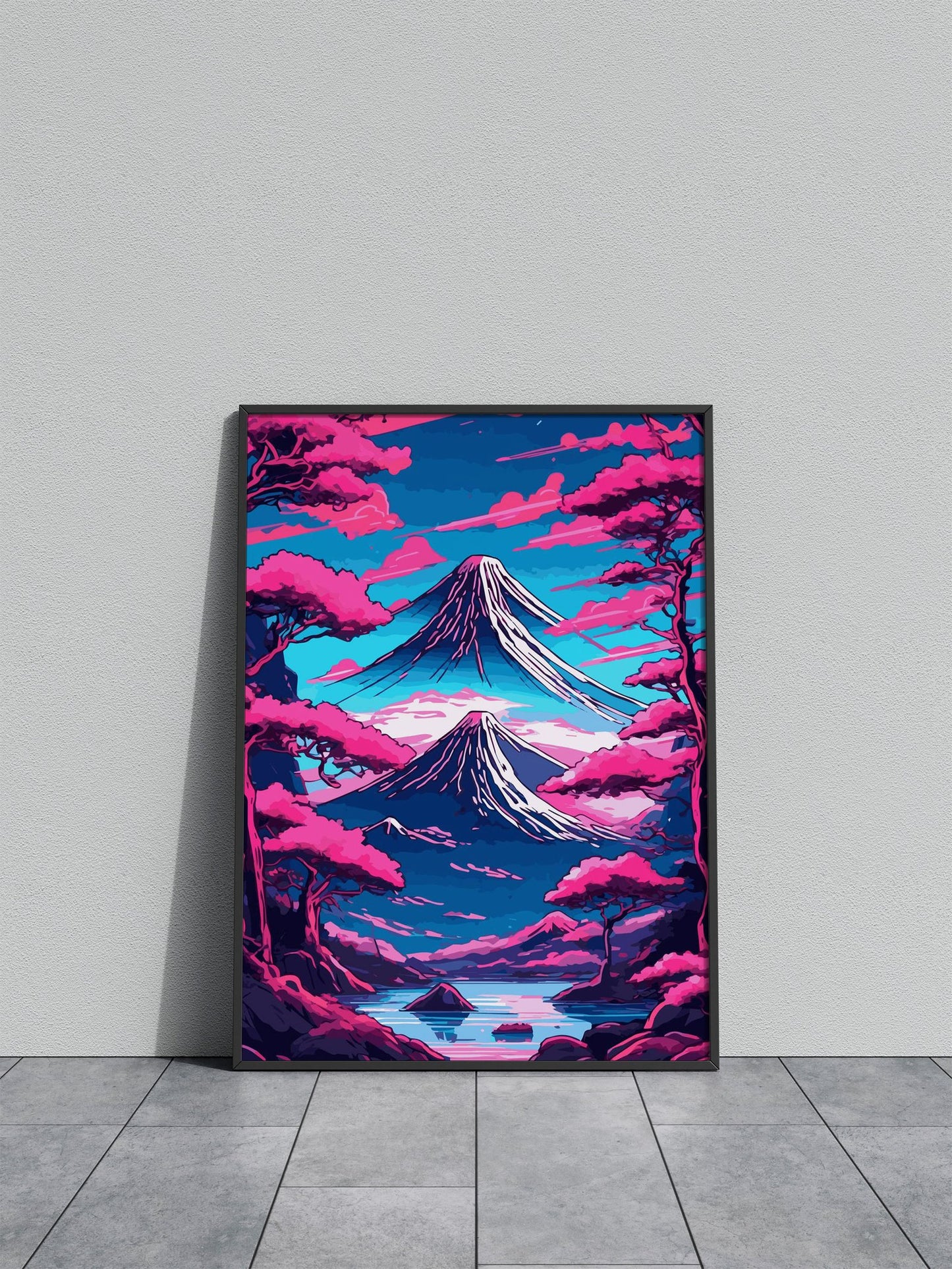 Abstract Neon Mount Fuji 4 Asian Style Poster | Wall Art for Home & Office | High-Quality Print