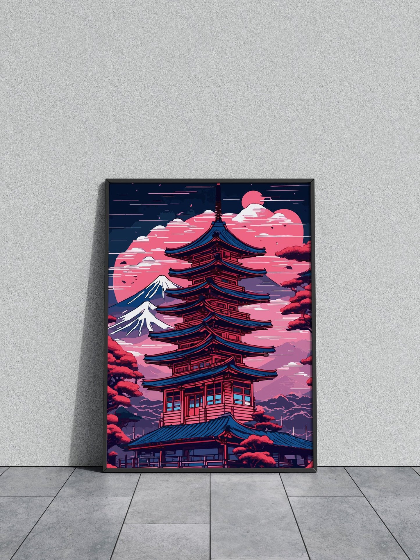 Abstract Neon Mount Fuji 5 Asian Style Poster | Wall Art for Home & Office | High-Quality Print