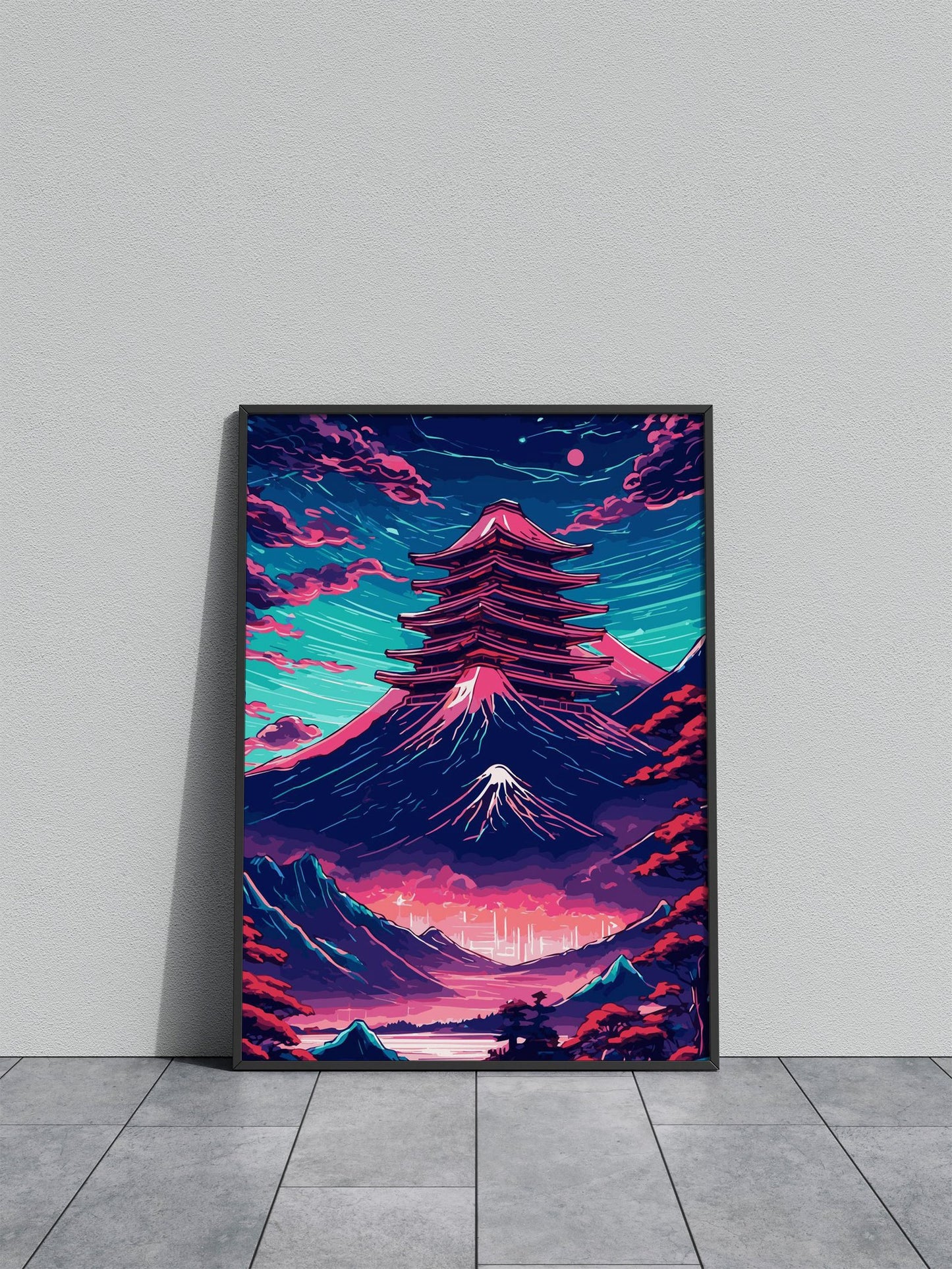 Abstract Neon Mount Fuji 6 Asian Style Poster | Wall Art for Home & Office | High-Quality Print