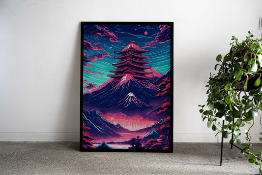 Abstract Neon Mount Fuji 6 Asian Style Poster | Wall Art for Home & Office | High-Quality Print