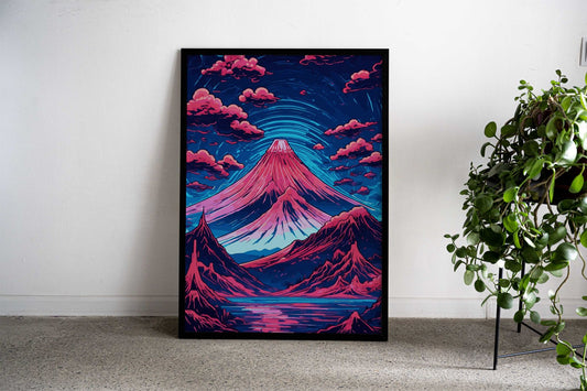 Abstract Neon Mount Fuji 7 Asian Style Poster | Wall Art for Home & Office | High-Quality Print