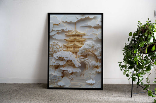 Abstract Pagoda Landscape Asian Style Poster | Wall Art for Home & Office | High-Quality Print