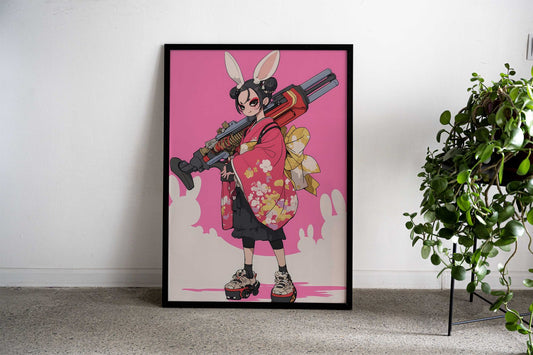 Anime Bunny Geisha Gunner Asian Style Poster | Wall Art for Home & Office | High-Quality Print Premium Vinyl Skin Decal