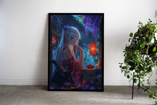 Anime Fox Wisteria Night Asian Style Poster | Wall Art for Home & Office | High-Quality Print Premium Vinyl Skin Decal -