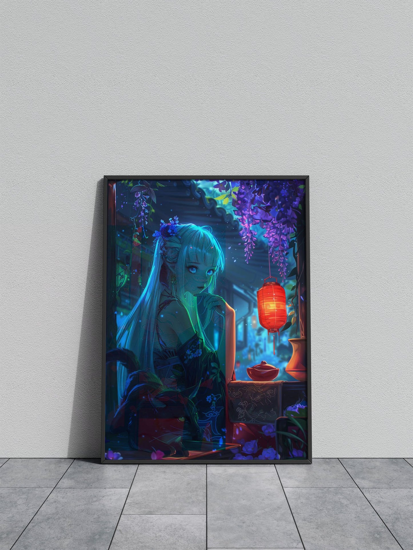 Anime Fox Wisteria Night Asian Style Poster | Wall Art for Home & Office | High-Quality Print