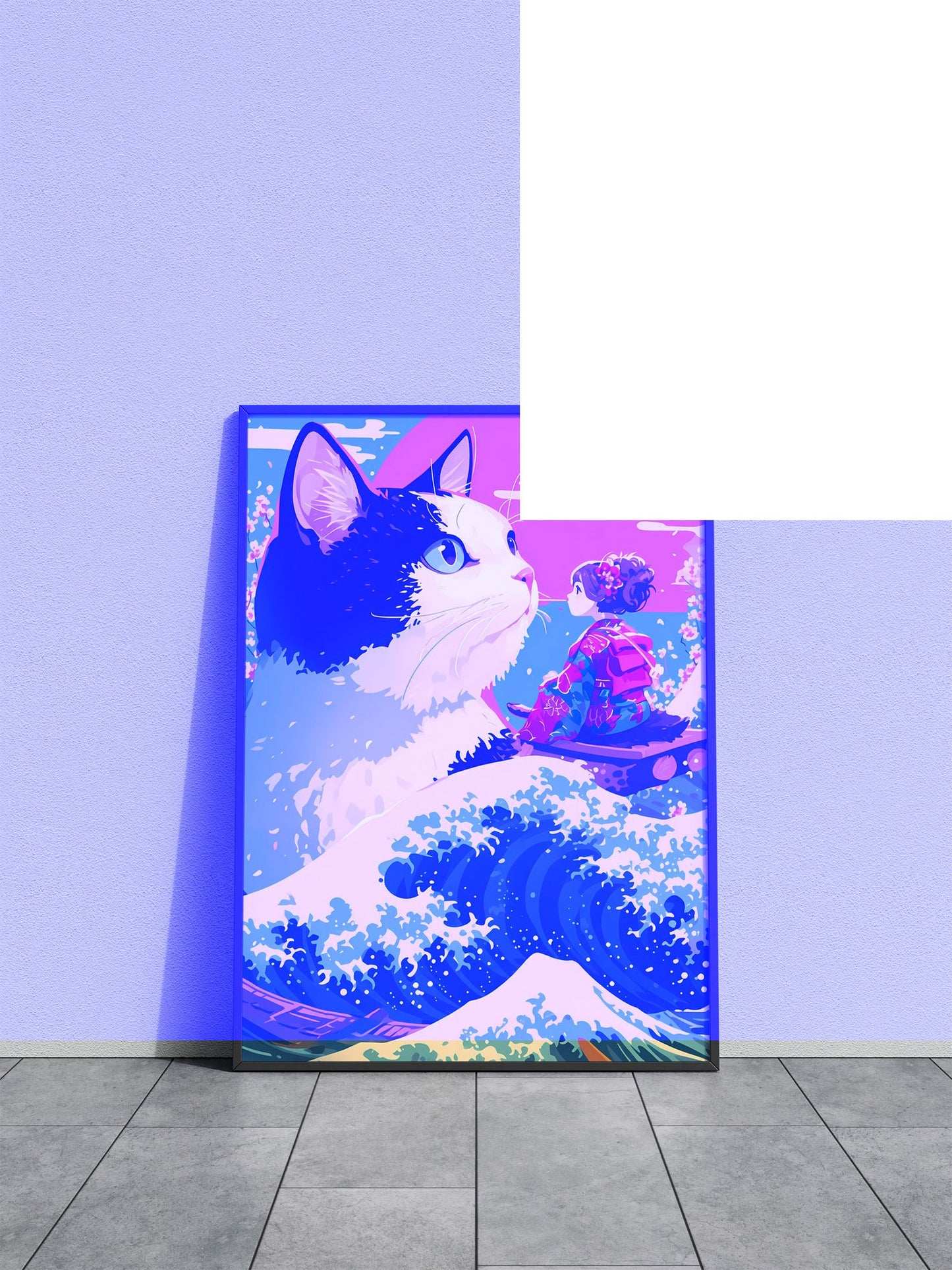 Anime Girl And The Sea Cat Asian Style Poster | Wall Art for Home & Office | High-Quality Print