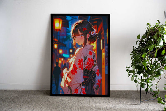 Anime Girl in Kimono Asian Style Poster | Wall Art for Home & Office | High-Quality Print Premium Vinyl Skin Decal - Dur