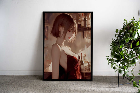 Anime Girl in Red Dress Asian Style Poster | Wall Art for Home & Office | High-Quality Print Premium Vinyl Skin Decal -