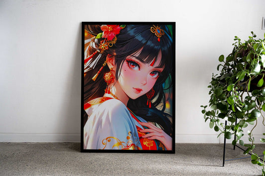 Anime Girl in Traditional Asian Style Poster | Wall Art for Home & Office | High-Quality Print Premium Vinyl Skin Decal