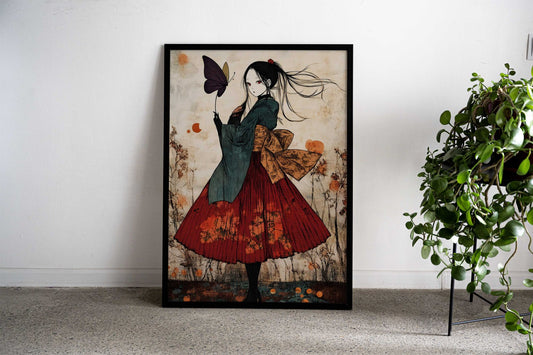 Anime Girl with Butterfly Asian Style Poster | Wall Art for Home & Office | High-Quality Print Premium Vinyl Skin Decal