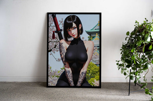 Anime Girl with Sword Asian Style Poster | Wall Art for Home & Office | High-Quality Print Premium Vinyl Skin Decal - Du
