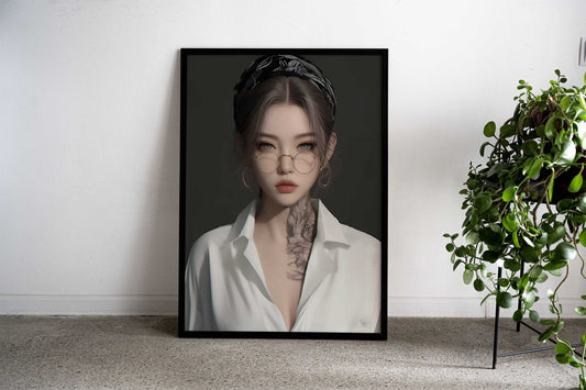 Anime Girl with Tattoo Asian Style Poster | Wall Art for Home & Office | High-Quality Print Premium Vinyl Skin Decal - D