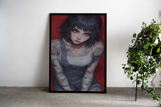 Anime Girl with Tattoos Asian Style Poster | Wall Art for Home & Office | High-Quality Print Premium Vinyl Skin Decal -