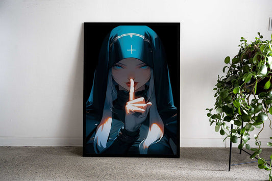 Anime Nun Shh Asian Style Poster | Wall Art for Home & Office | High-Quality Print Premium Vinyl Skin Decal - Durable Pr
