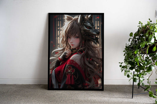 Anime Samurai Girl Asian Style Poster | Wall Art for Home & Office | High-Quality Print Premium Vinyl Skin Decal - Durab